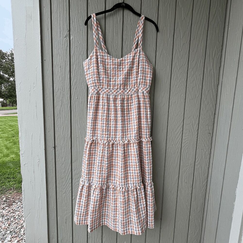 Madewell Gingham Midi Dress Sweetheart Tiered Ruffle Cottagecore Prairie